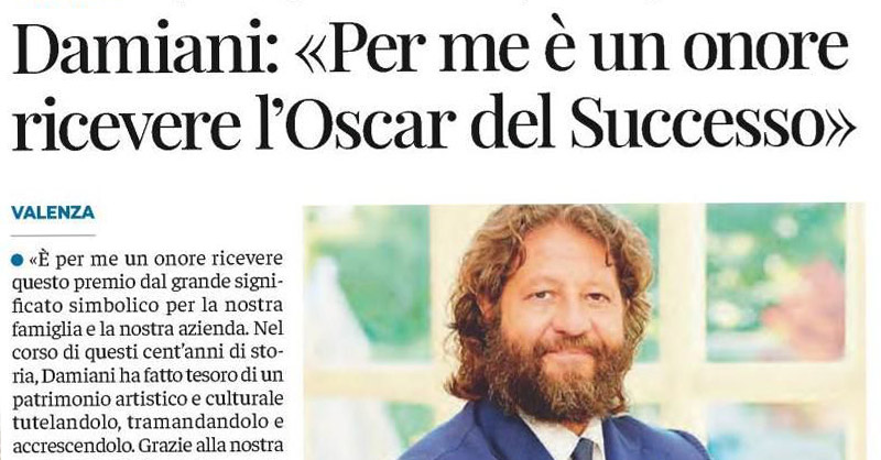 GUIDO DAMIANI PREMIATO CON L’OSCAR DEL SUCCESSO